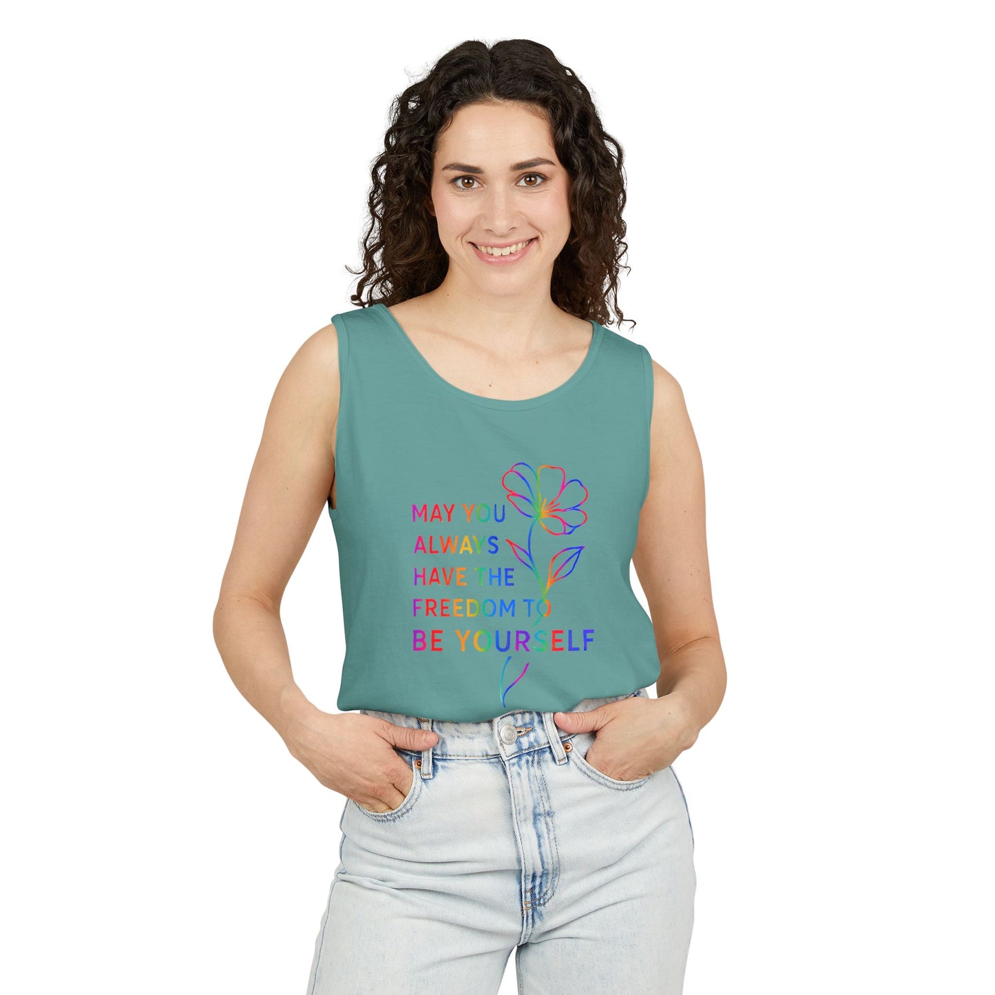 Be Yourself Affirmation Tank Top, May You Always Have the Freedom to Be Yourself Shirt, Self Love Graphic Tank, Inspirational Gift for Her, Rainbow Flower Tank