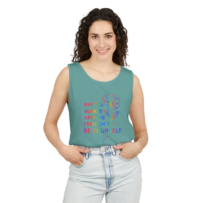 Be Yourself Affirmation Tank Top, May You Always Have the Freedom to Be Yourself Shirt, Self Love Graphic Tank, Inspirational Gift for Her, Rainbow Flower Tank