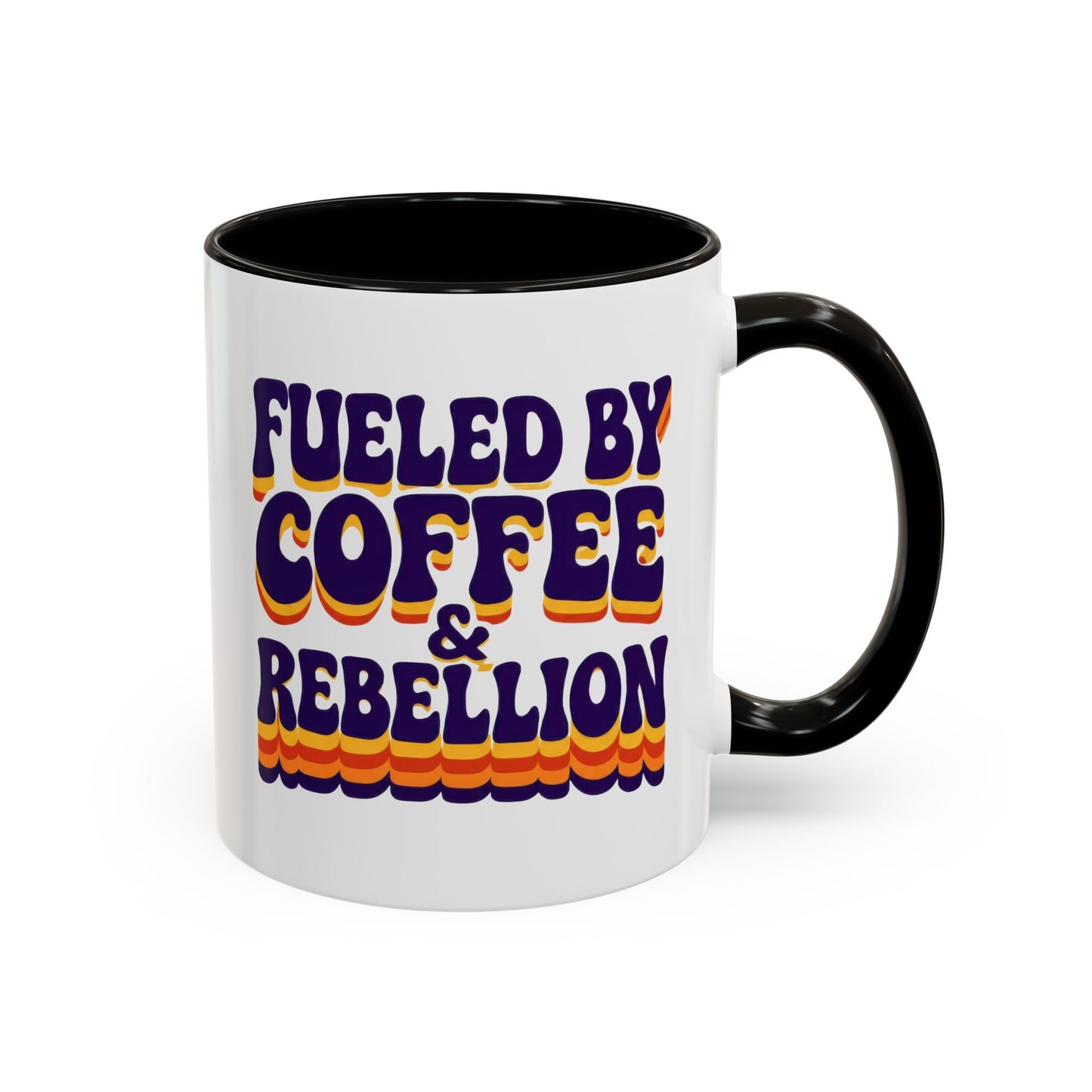 Fueled by Coffee & Rebellion – Funny Retro Mug (Color Accent, 11oz & 15oz)