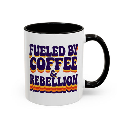 Fueled by Coffee & Rebellion – Funny Retro Mug (Color Accent, 11oz & 15oz)