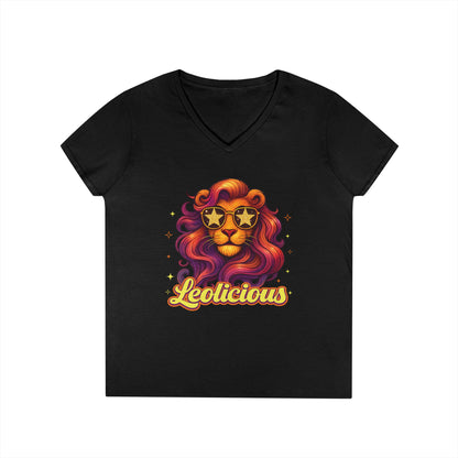 Leolicious Women’s V-Neck Tee – Empowering Retro Lion Zodiac Shirt