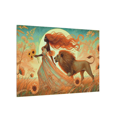 Leo Zodiac Wall Art, Lion Goddess Canvas Print, Astrology Home Decor, Leo Gift for Her, Sunflower Leo Painting, Star Sign Wall Decor