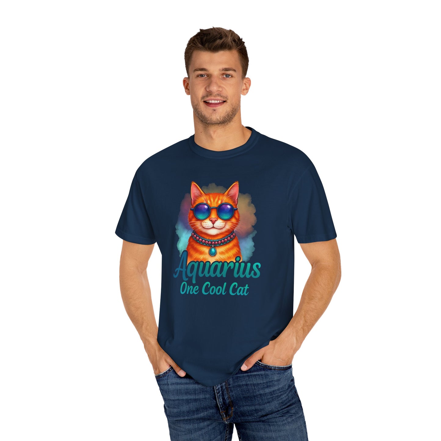 Aquarius One Cool Cat – Zodiac Kitty Vibes Tee