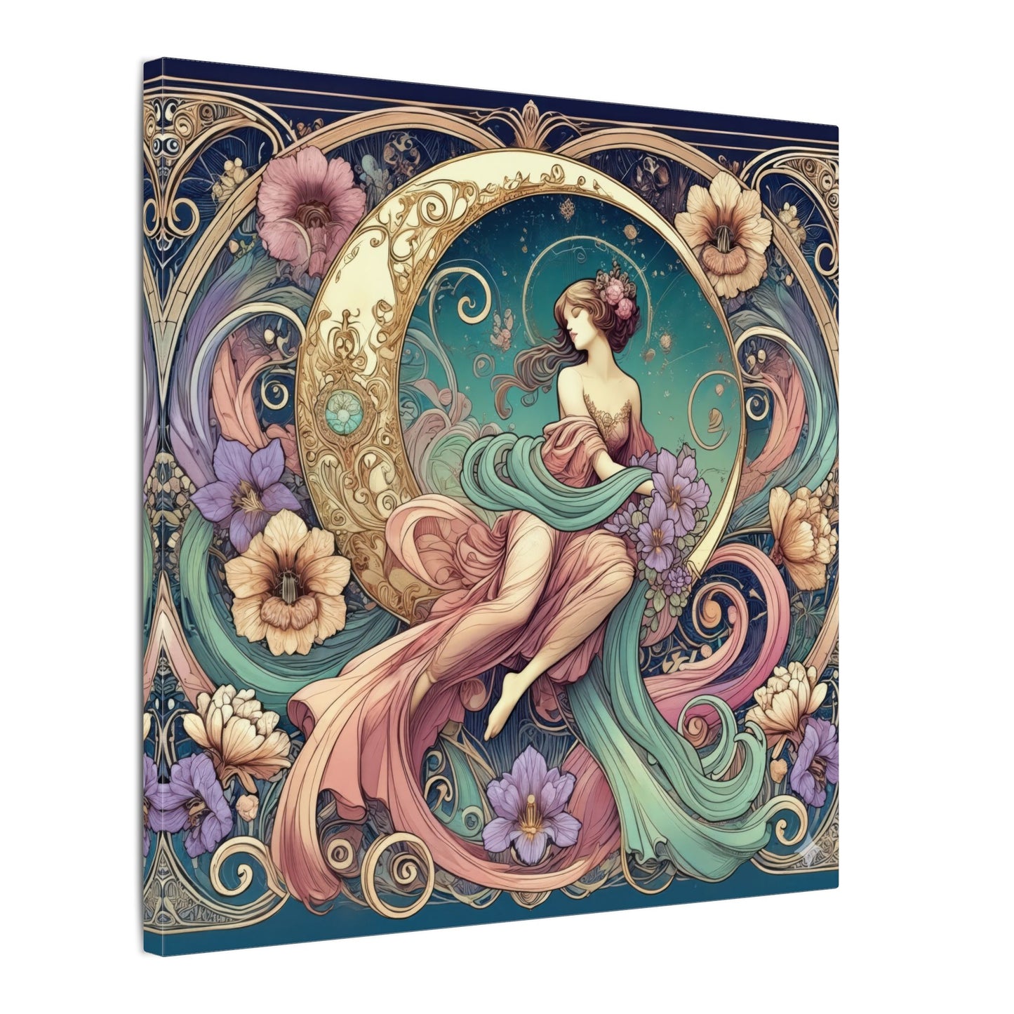Floral Moon Muse – Art Nouveau Goddess Wall Art