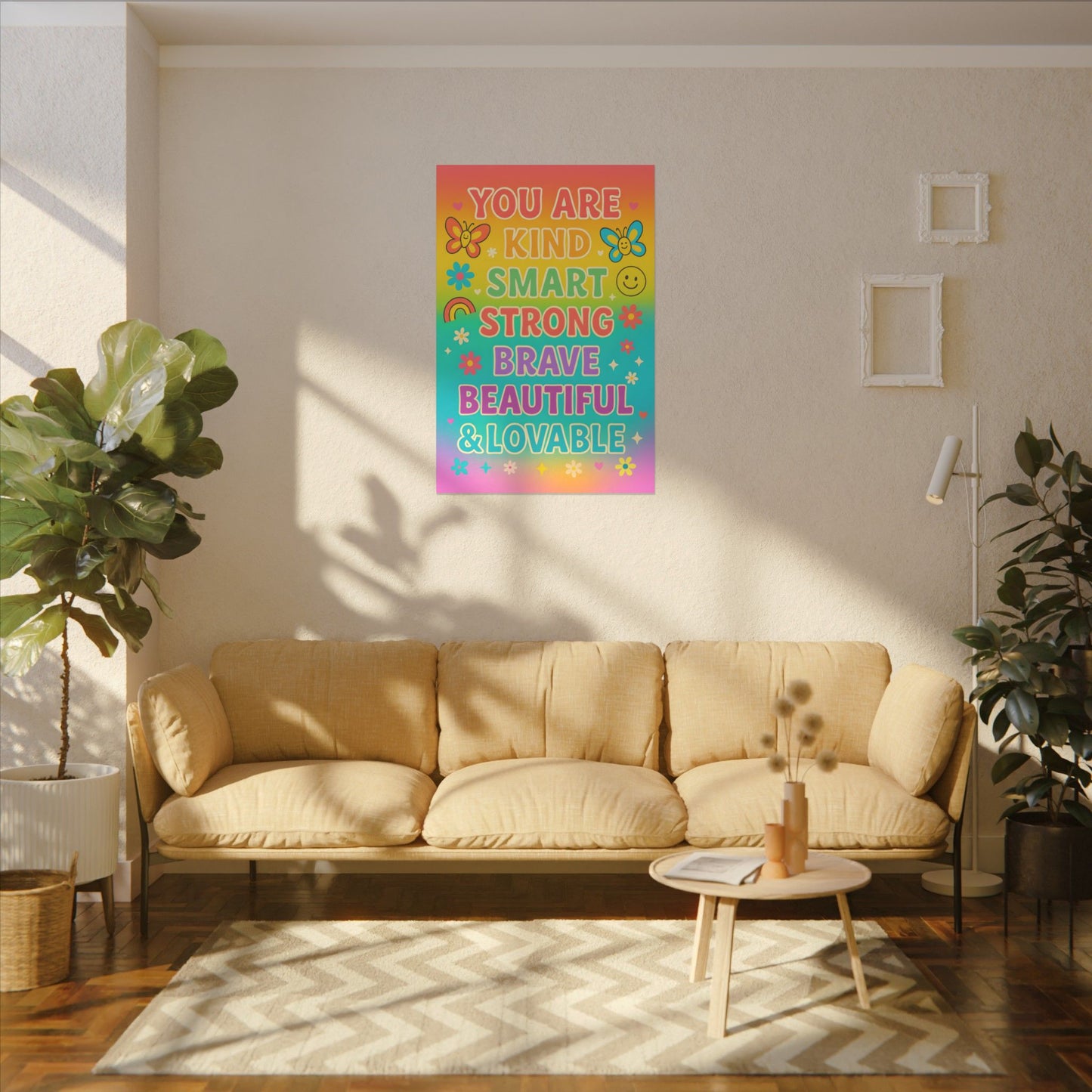 You Are Kind Smart & Strong – Rainbow Affirmation Canvas Wall Art
