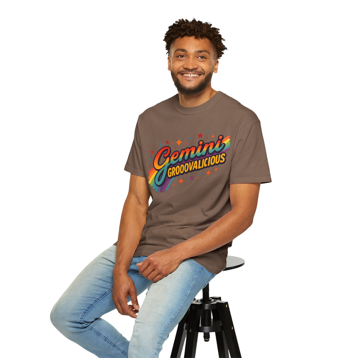 Gemini Groovalicious - Retro Disco Rainbow Zodiac Tee - Enchanted Sky