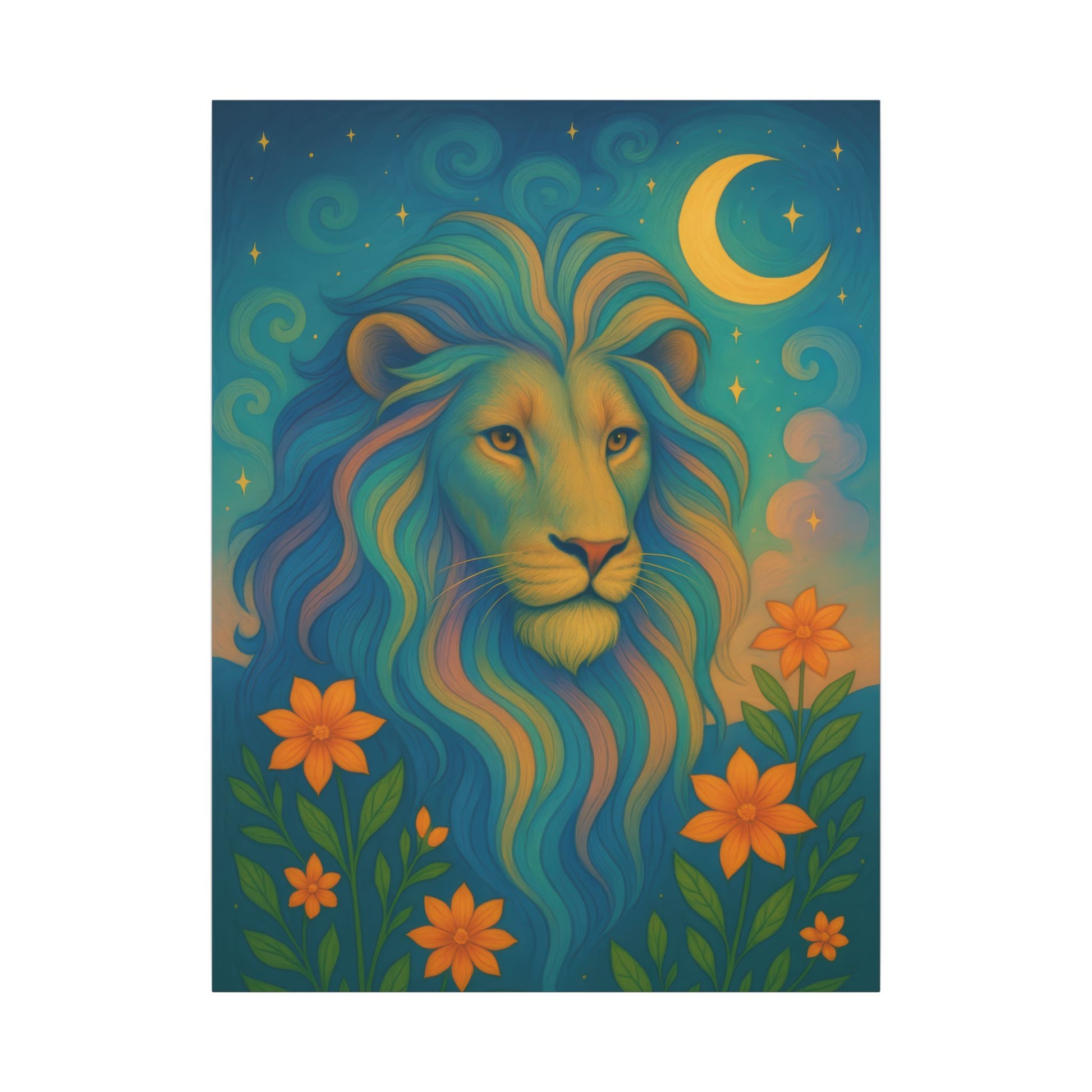 Starlit Lion – Regal Radiance Canvas Wall Art (Leo Inspired) - Enchanted Sky