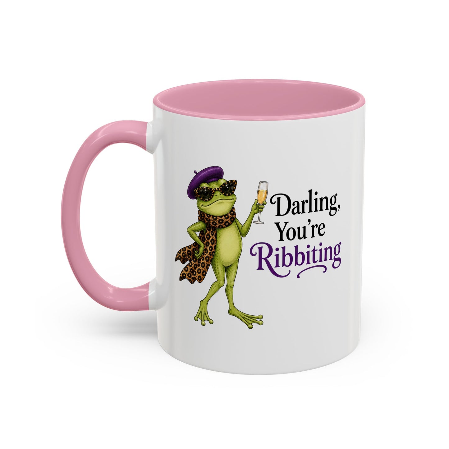 Darling You're Ribbiting Frog Mug | Funny Fashion Frog Coffee Mug | Glam Frog Gift for Women | Colored Mug