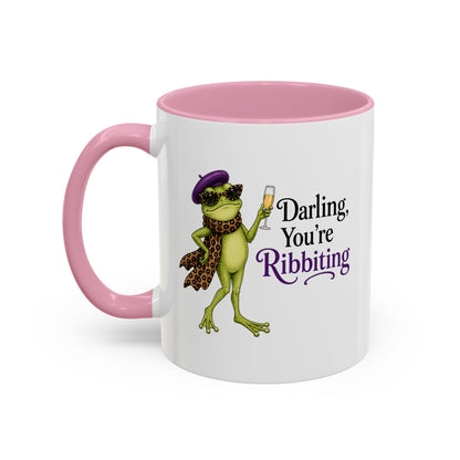 Darling You're Ribbiting Frog Mug | Funny Fashion Frog Coffee Mug | Glam Frog Gift for Women | Colored Mug
