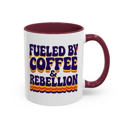 Fueled by Coffee & Rebellion – Funny Retro Mug (Color Accent, 11oz & 15oz)