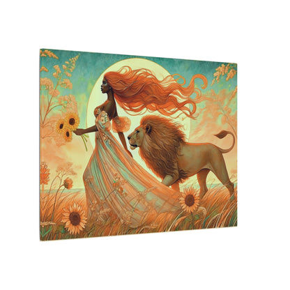 Leo Zodiac Wall Art, Lion Goddess Canvas Print, Astrology Home Decor, Leo Gift for Her, Sunflower Leo Painting, Star Sign Wall Decor