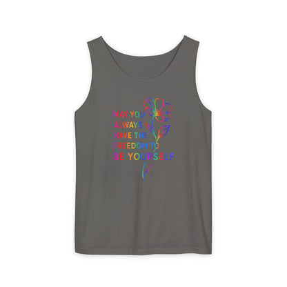 Be Yourself Affirmation Tank Top, May You Always Have the Freedom to Be Yourself Shirt, Self Love Graphic Tank, Inspirational Gift for Her, Rainbow Flower Tank