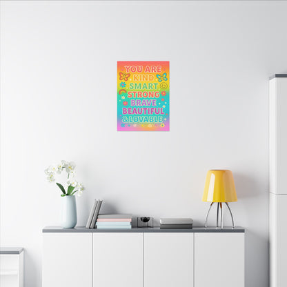 You Are Kind Smart & Strong – Rainbow Affirmation Canvas Wall Art