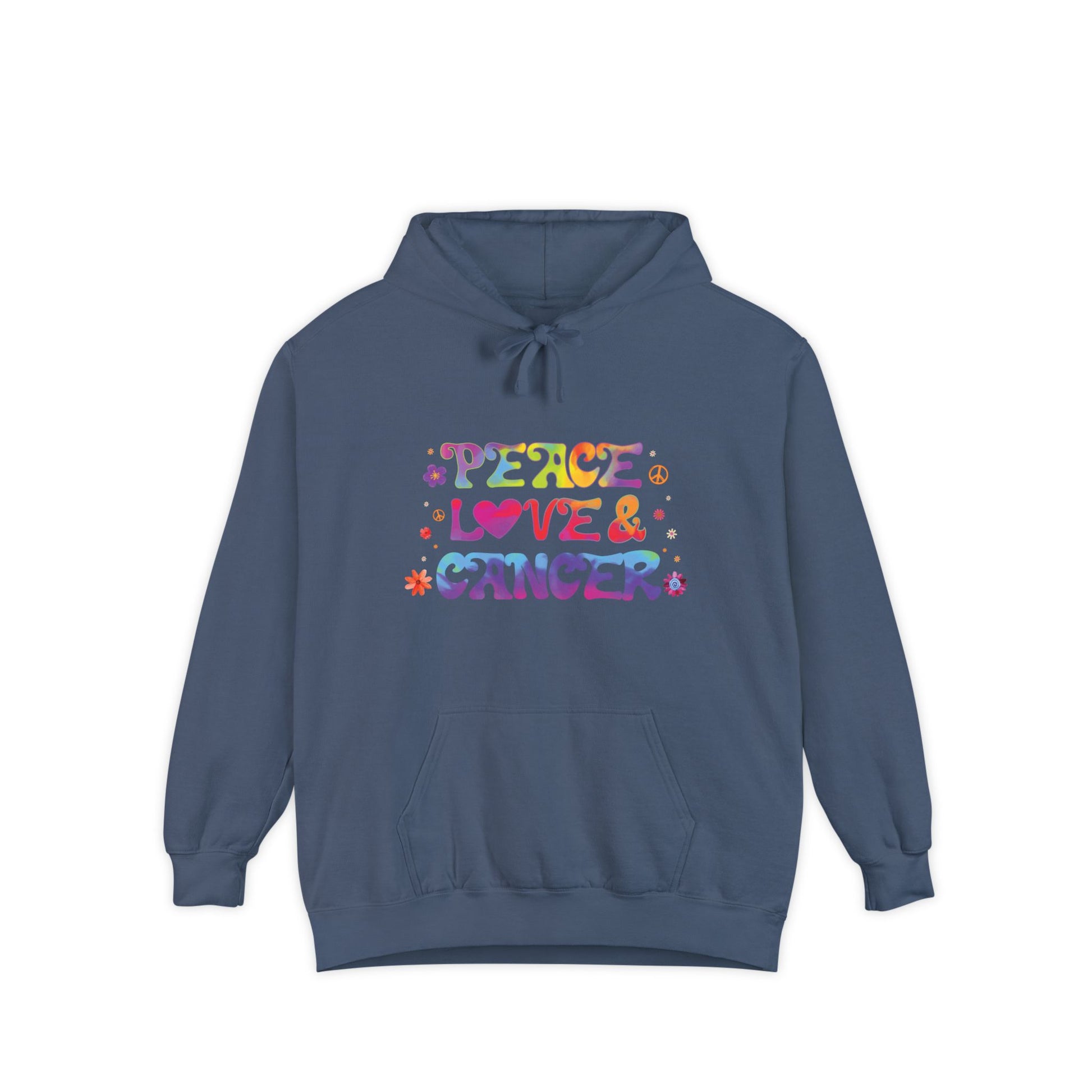 Peace Love & Cancer Unisex Hoodie – Groovy Retro Comfort Colors Midweight Hoodie - Enchanted Sky