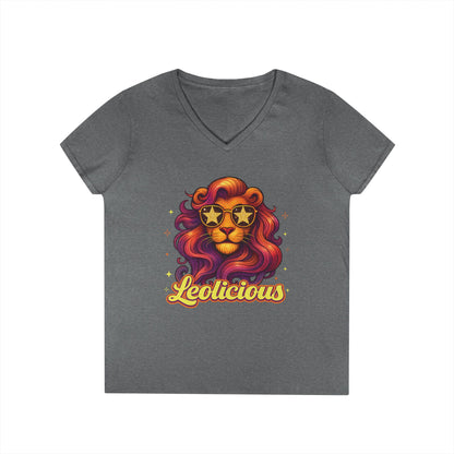 Leolicious Women’s V-Neck Tee – Empowering Retro Lion Zodiac Shirt