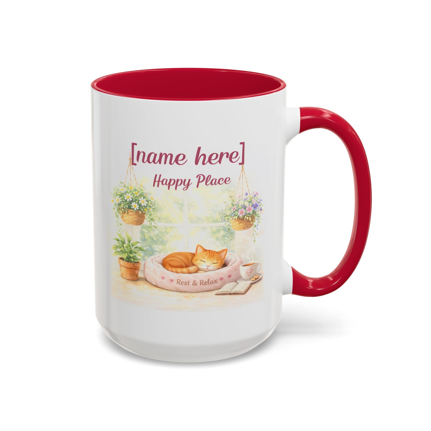 Personalized Name Cat Mug - Custom "Happy Place" Ceramic Mug for Cat Lovers