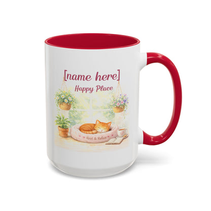 Personalized Name Cat Mug - Custom "Happy Place" Ceramic Mug for Cat Lovers