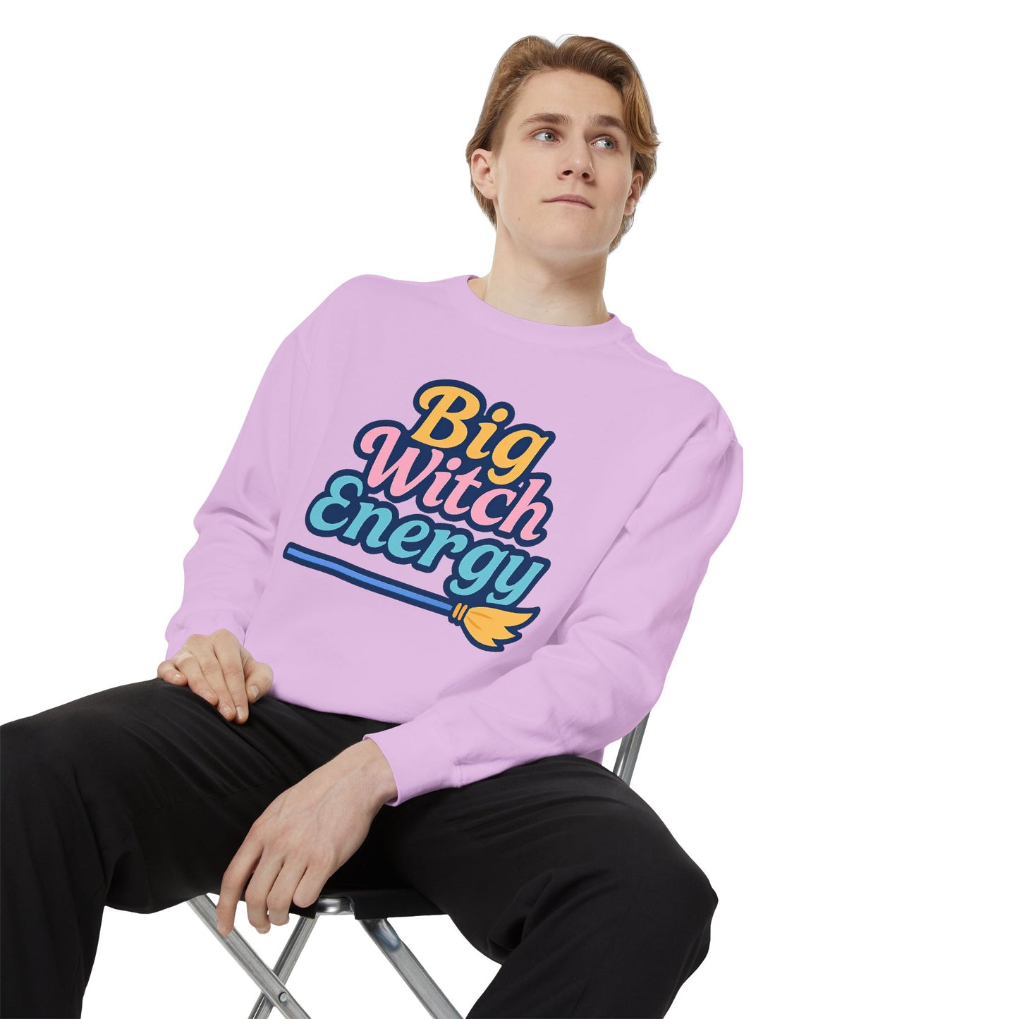 Big Witch Energy Sweatshirt – Colorful Pastel Broom Pullover
