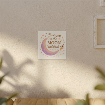 I Love You to the Moon and Back – Adorable Pastel Moon & Rocket Wall Art (Eco-friendly Canvas)