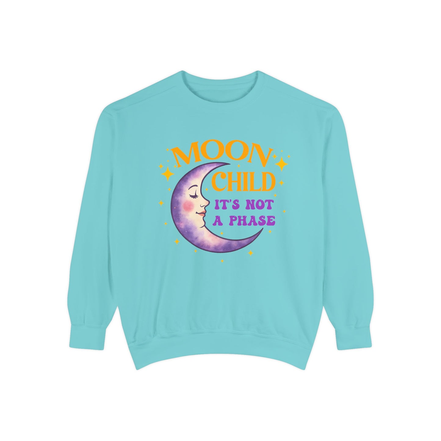 Moon Child It's Not a Phase Unisex Crewneck – Colorful Celestial Comfort Colors Midweight Sweatshirt