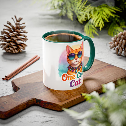 One Cool Cat – Groovy Fun Colorful Kitty Mug (Blue Accent, 11oz & 15oz)