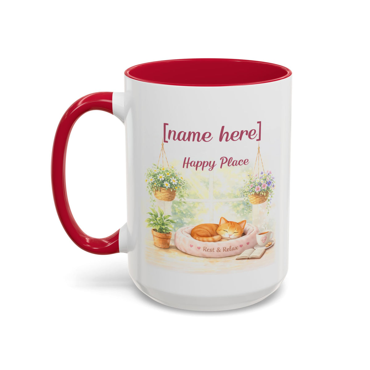 Personalized Name Cat Mug - Custom "Happy Place" Ceramic Mug for Cat Lovers