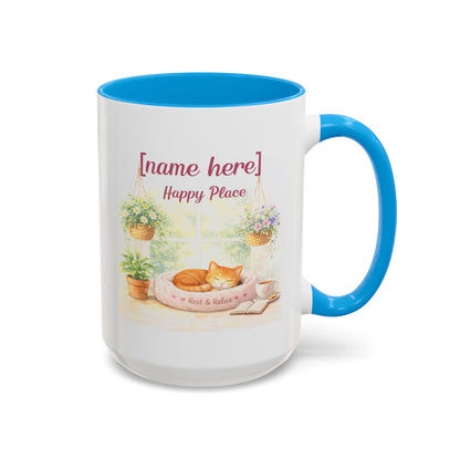 Personalized Name Cat Mug - Custom "Happy Place" Ceramic Mug for Cat Lovers
