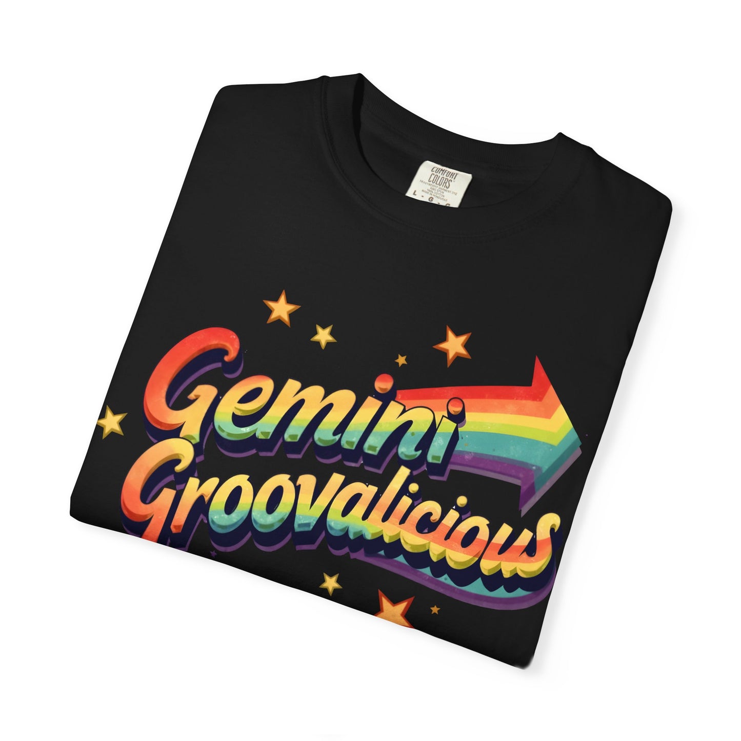 Gemini Groovalicious - Retro Rainbow Arrow Zodiac Tee