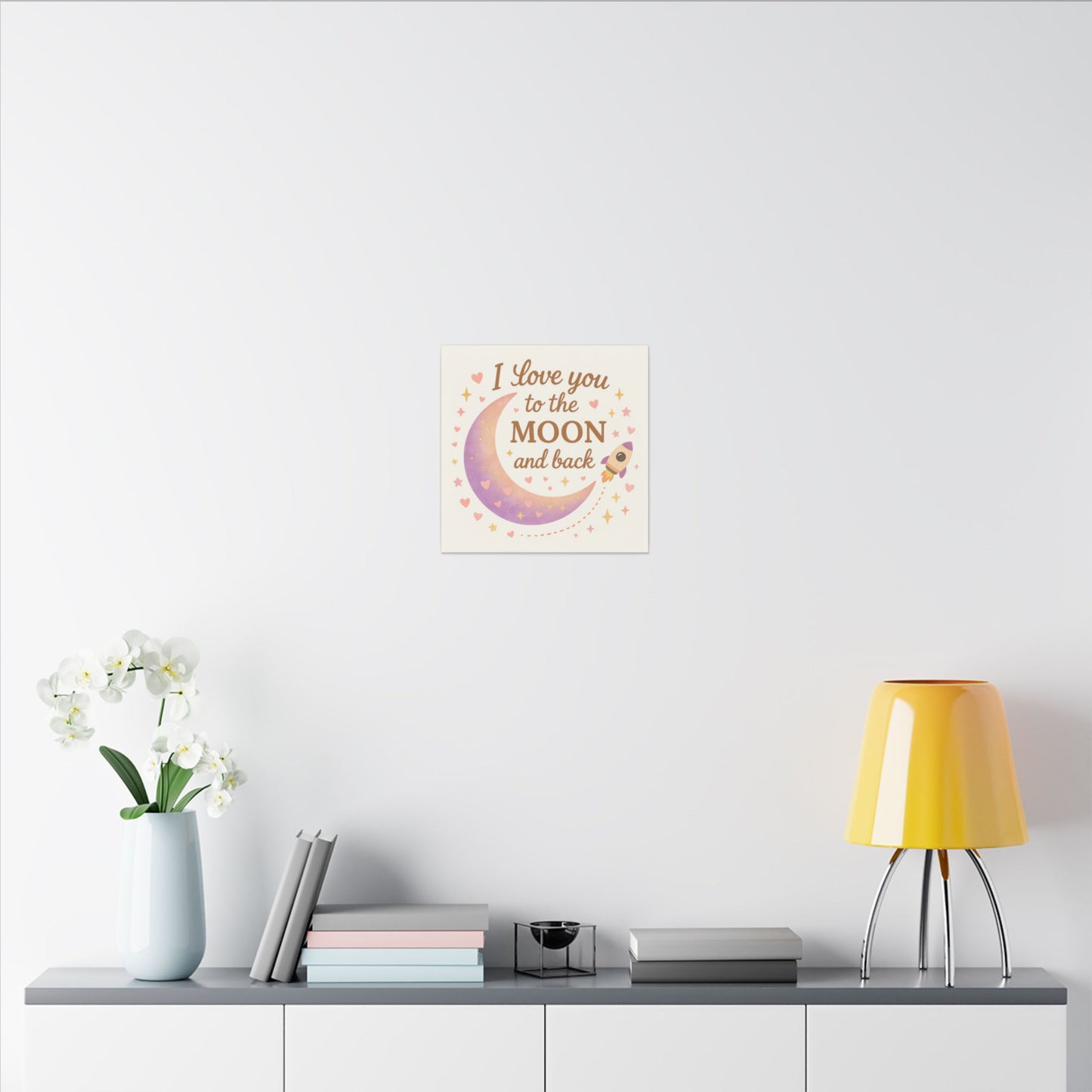 I Love You to the Moon and Back – Adorable Pastel Moon & Rocket Wall Art (Eco-friendly Canvas)