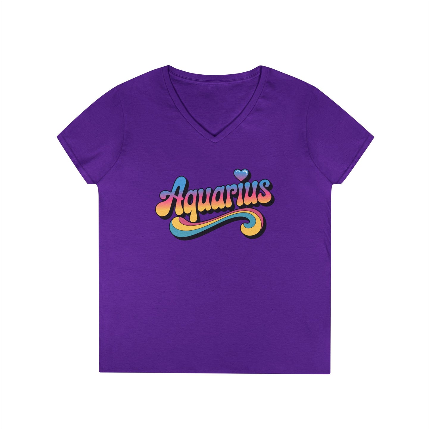 Retro Aquarius Women's V-Neck Tee – Empowering Colorful Zodiac Shirt
