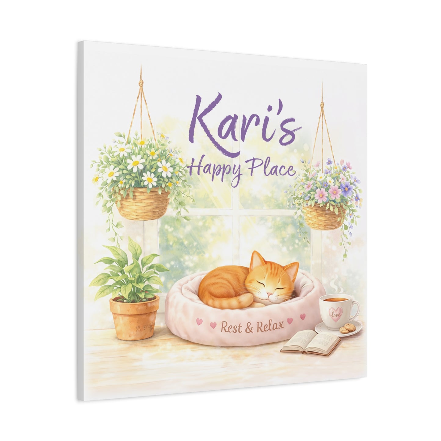 Personalized Cat Canvas Print - "Kari's Happy Place" Cozy Pet Wall Art