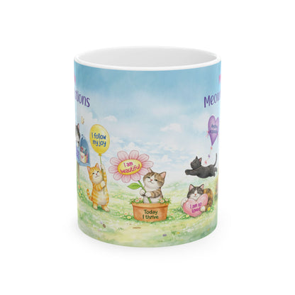 Daily Meownifistations Mug - Positive Affirmation Cat Coffee Cup - Cute Motivational Gift for Cat Lovers