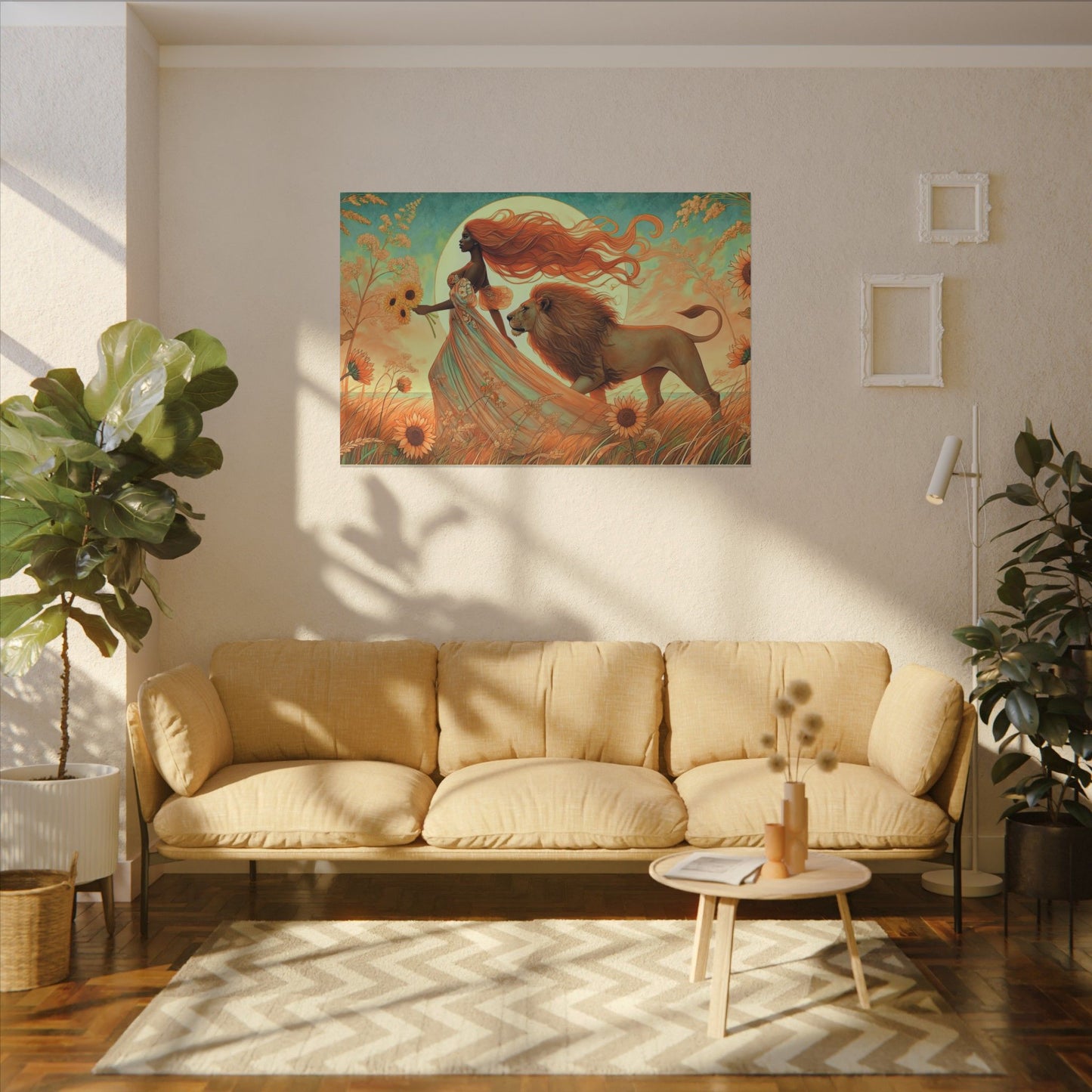 Leo Zodiac Wall Art, Lion Goddess Canvas Print, Astrology Home Decor, Leo Gift for Her, Sunflower Leo Painting, Star Sign Wall Decor