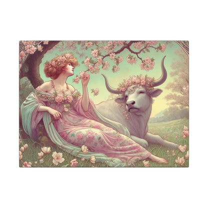 Secret Meadow: Bull and Bloom | Taurus Goddess Art Nouveau Zodiac Wall Art
