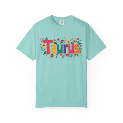 Taurus in Bloom – Colorful Floral Aesthetic Tee