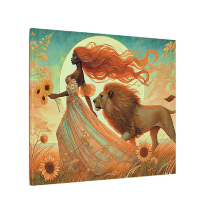 Leo Zodiac Wall Art, Lion Goddess Canvas Print, Astrology Home Decor, Leo Gift for Her, Sunflower Leo Painting, Star Sign Wall Decor