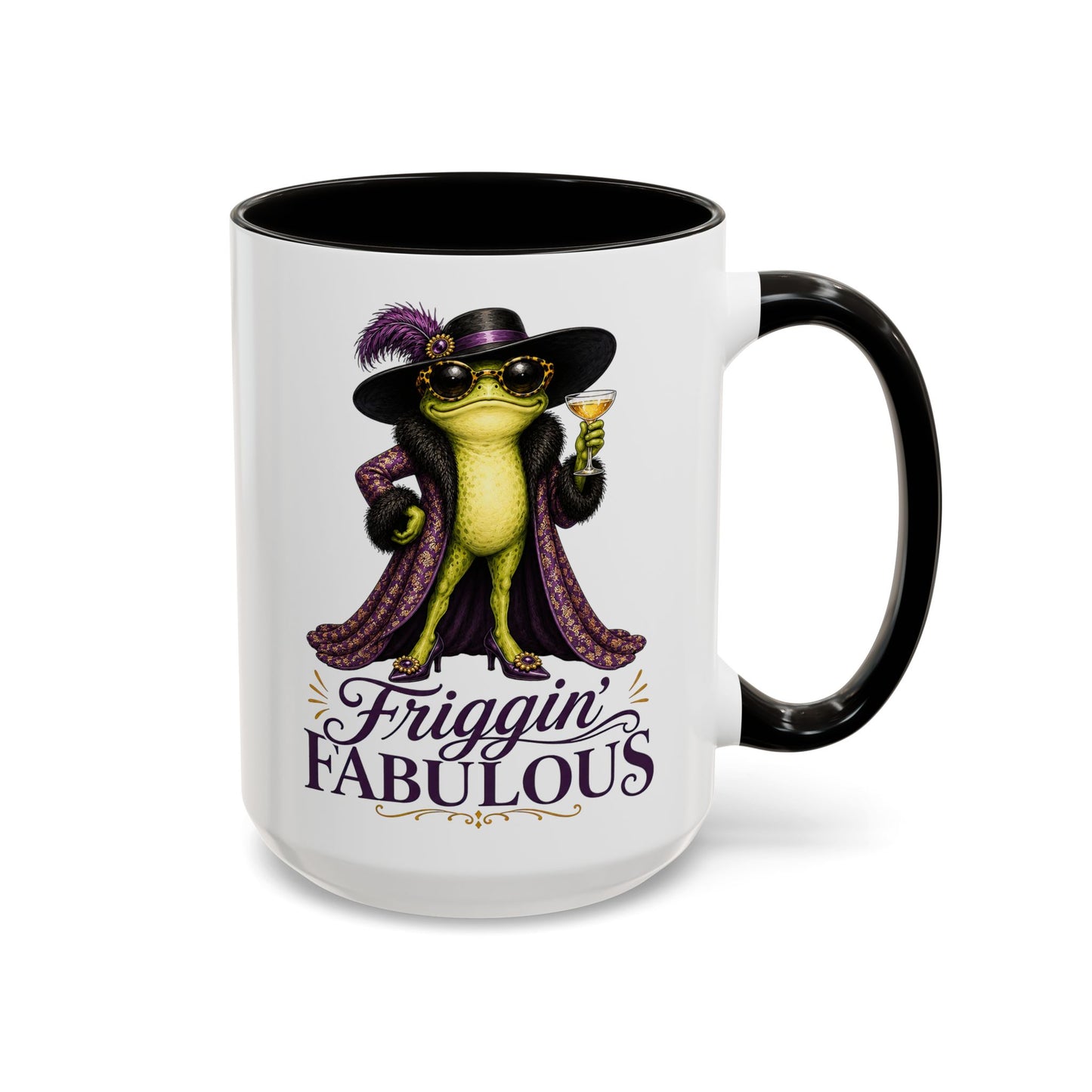 Friggin' Fabulous Frog Mug | Funny Frog Coffee Mug | Glam Fashion Frog Gift for Women | Colored Mug
