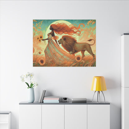 Leo Zodiac Wall Art, Lion Goddess Canvas Print, Astrology Home Decor, Leo Gift for Her, Sunflower Leo Painting, Star Sign Wall Decor