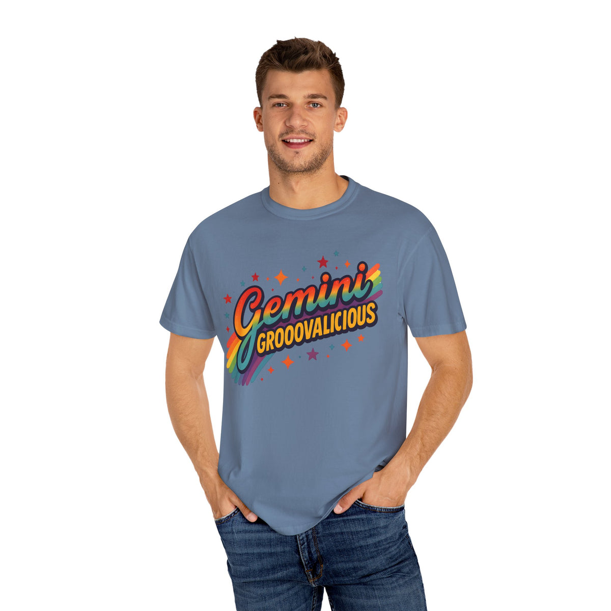 Gemini Groovalicious - Retro Disco Rainbow Zodiac Tee - Enchanted Sky