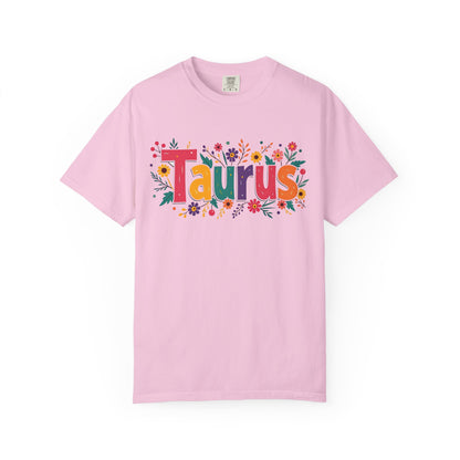 Taurus in Bloom – Colorful Floral Aesthetic Tee