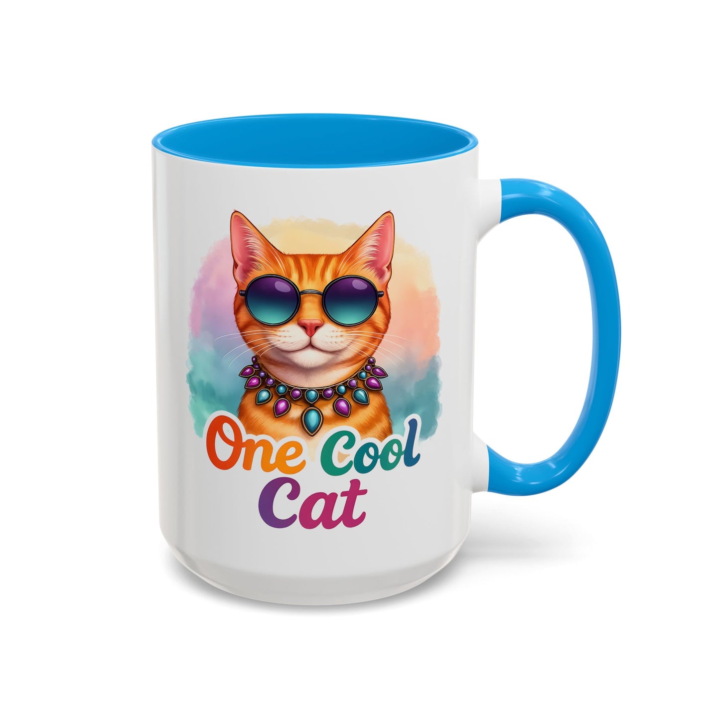 One Cool Cat – Groovy Fun Colorful Kitty Mug (Blue Accent, 11oz & 15oz)