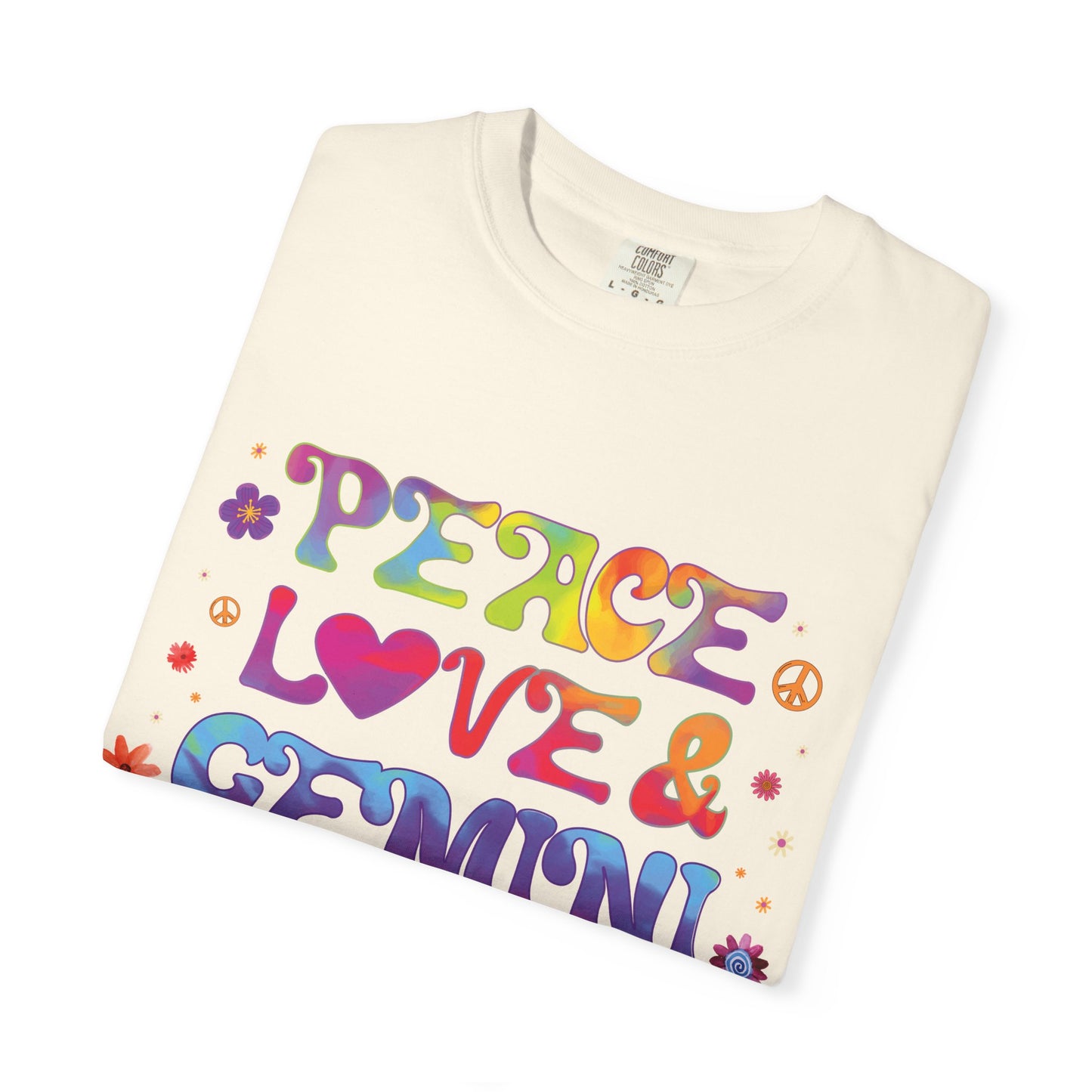 Peace Love & Gemini – Retro Groovy Zodiac Tee