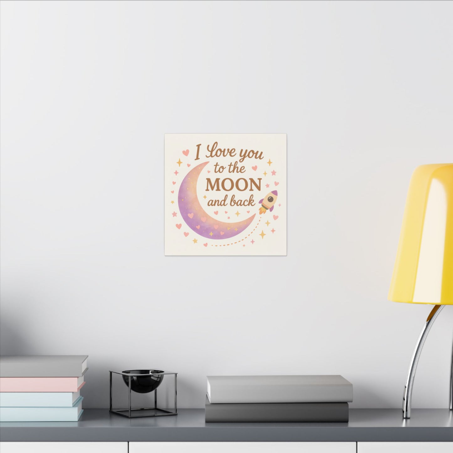 I Love You to the Moon and Back – Adorable Pastel Moon & Rocket Wall Art (Eco-friendly Canvas)