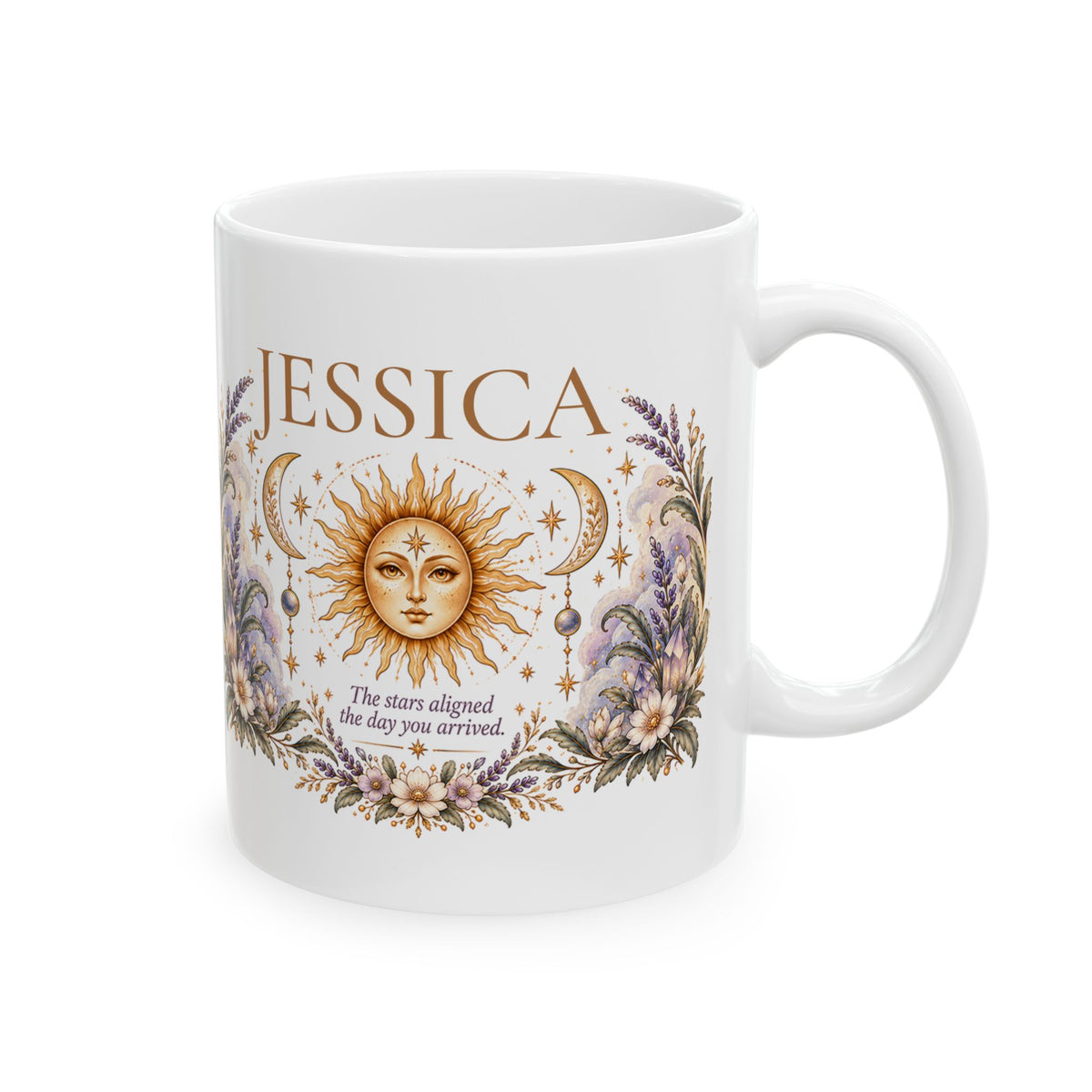 Personalized Celestial Mug, Custom Name Gift, Sun Moon Coffee Cup, Boho Astrology Gift, Birthday Gift for Her