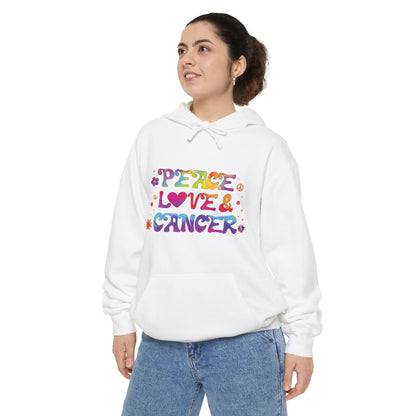 Peace Love & Cancer Unisex Hoodie – Groovy Retro Comfort Colors Midweight Hoodie