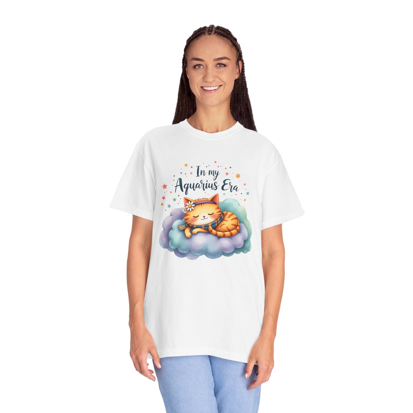 In My Aquarius Era Tee – Colorful Zodiac Cat Shirt