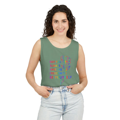 Be Yourself Affirmation Tank Top, May You Always Have the Freedom to Be Yourself Shirt, Self Love Graphic Tank, Inspirational Gift for Her, Rainbow Flower Tank
