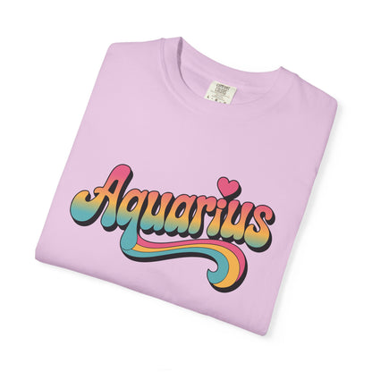 Aquarius – Groovy Heartburst Retro Zodiac Tee