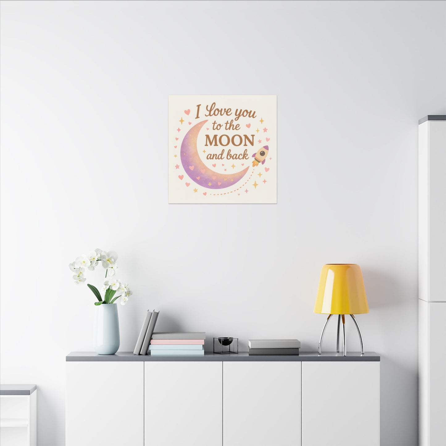 I Love You to the Moon and Back – Adorable Pastel Moon & Rocket Wall Art (Eco-friendly Canvas)