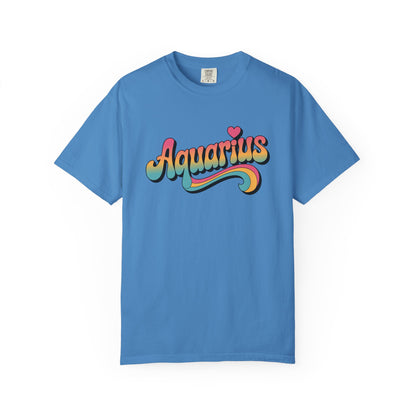 Aquarius – Groovy Heartburst Retro Zodiac Tee